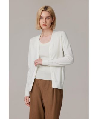 Women's 100% Merino Wool Light Weight Cardigan | Ultra Soft Fine Gauge Sweaters Machine Washable