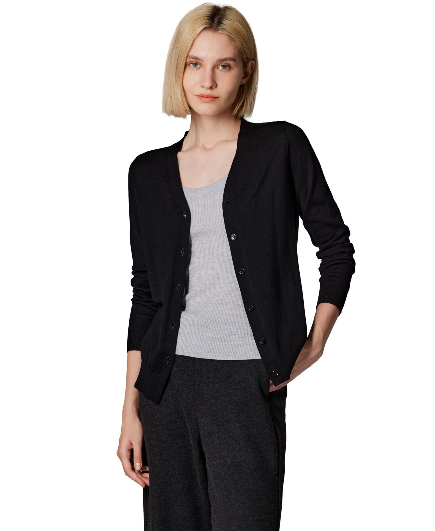 Women's Merino Wool Light Weight Cardigan Ultra Soft Fine Gauge V Neck Sweaters