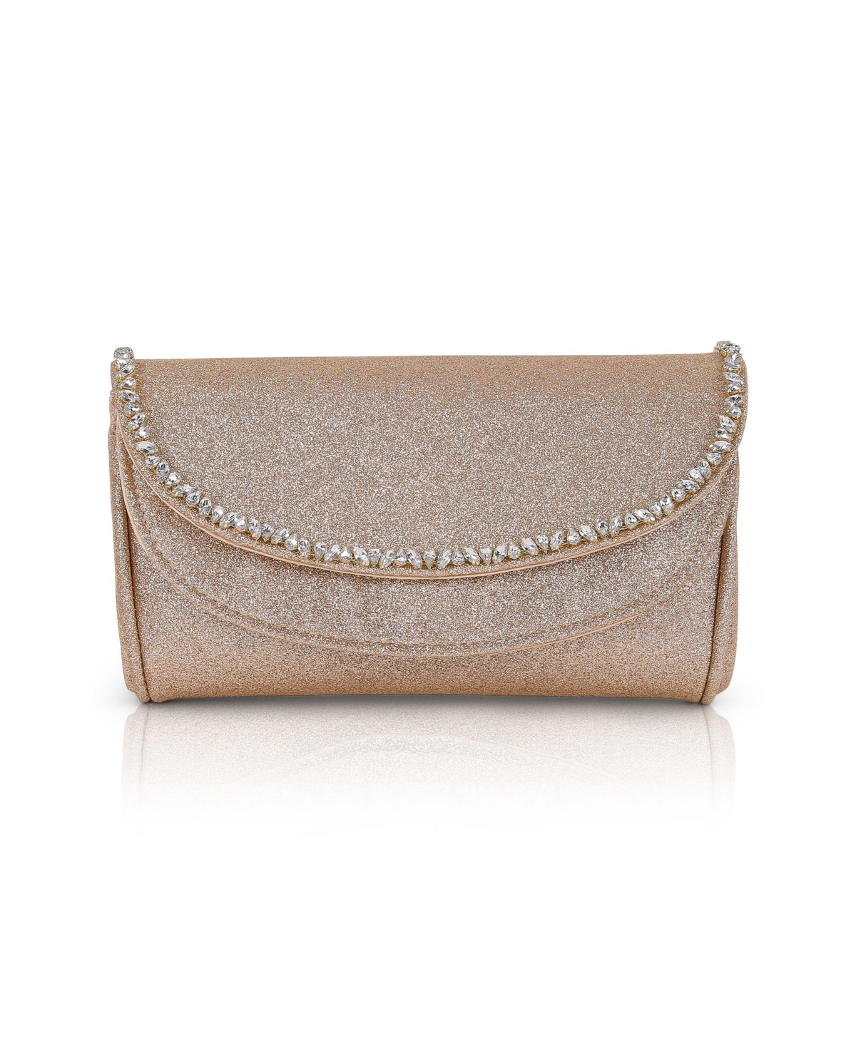 Woman's Talia Double Flap Clutch with Crystal Necklace - Gold