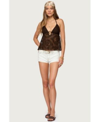 Women's Sheer Crochet Babydoll Halter Top