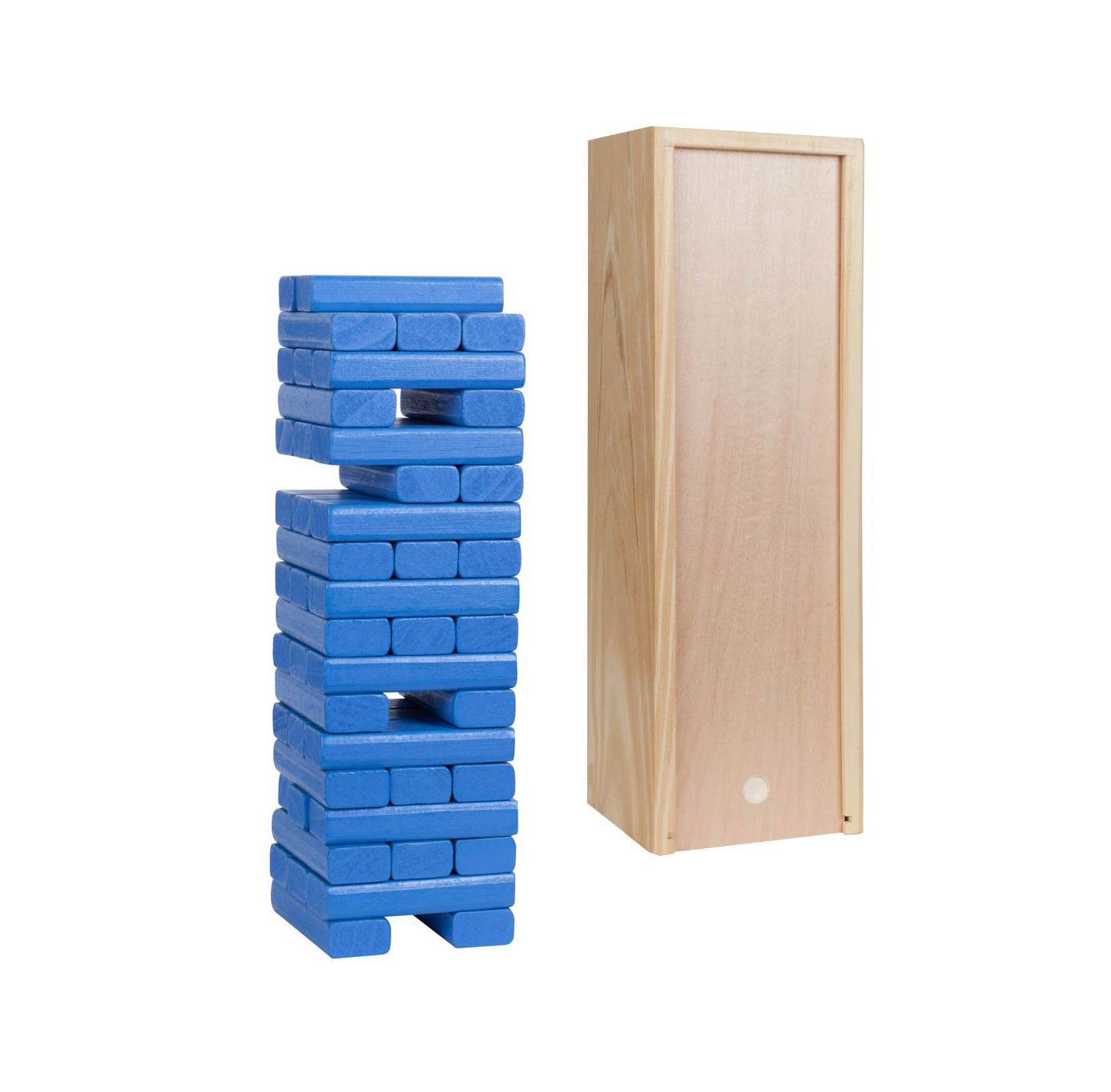 Детские игрушки WE Games Walnut Stain Wood Blocks Tower Game, 54 Pieces, Ages 3+, цвет: Синий — фото 1
