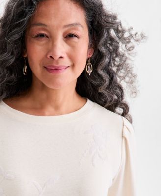 Petite Placed Sequin Puff-Shoulder Long-Sleeve Top, Macy's Exclusive