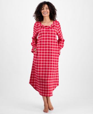 Women's Flannel Ruffle-Neck Long Sleeve Nightgown