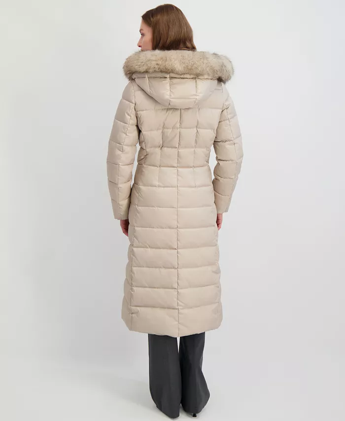 Womens Maxi Shine Bibbed Faux-Fur-Trimmed Hooded Puffer Coat - thumbnail 6