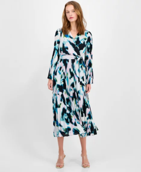 Petite Printed Pleated Dress - Meera Abstract