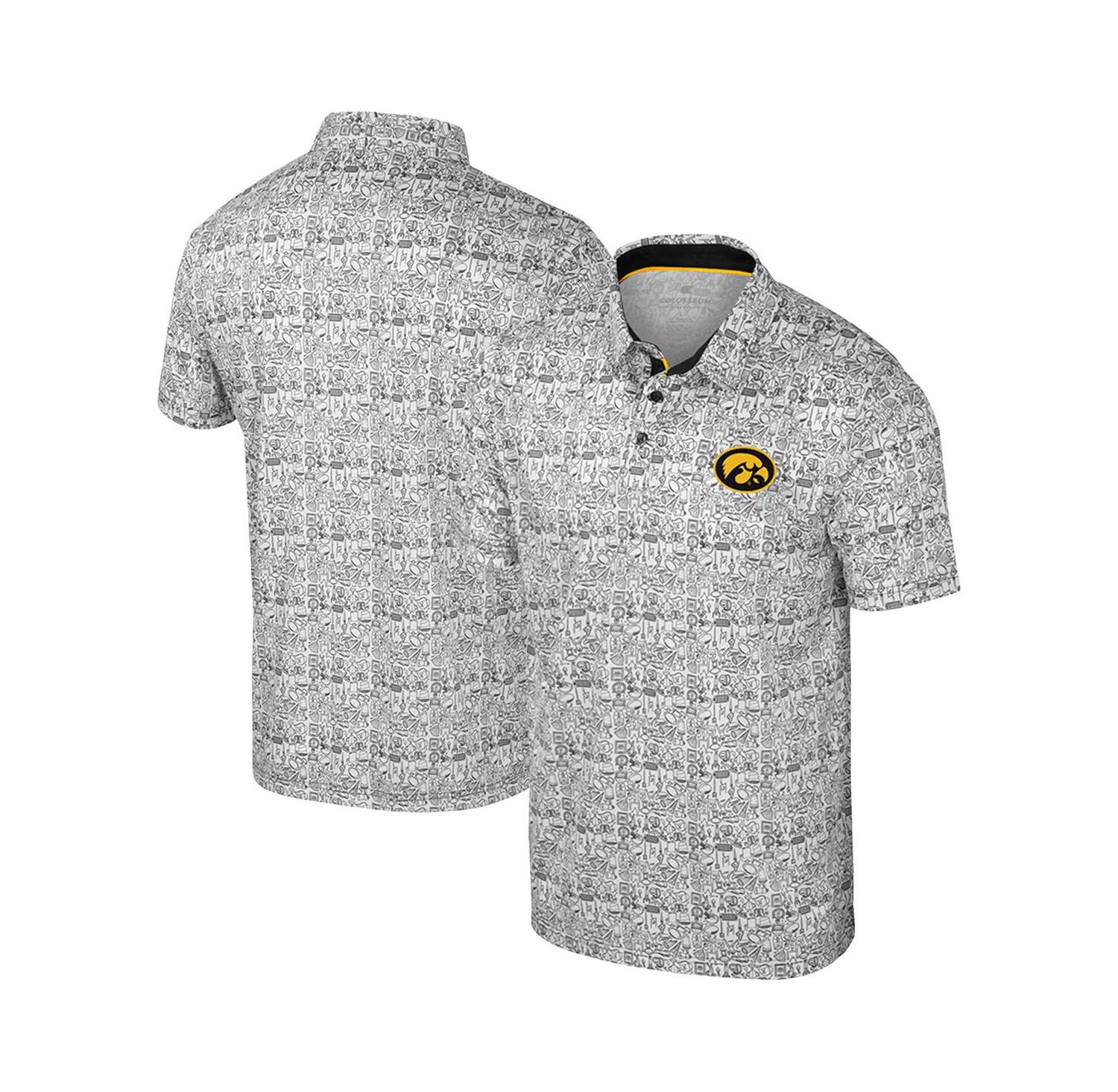 Men's Black/White Iowa Hawkeyes Big & Tall Allover Polo Shirt