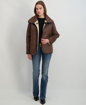 Women's Reversible Faux-Shearling Button-Front Coat
