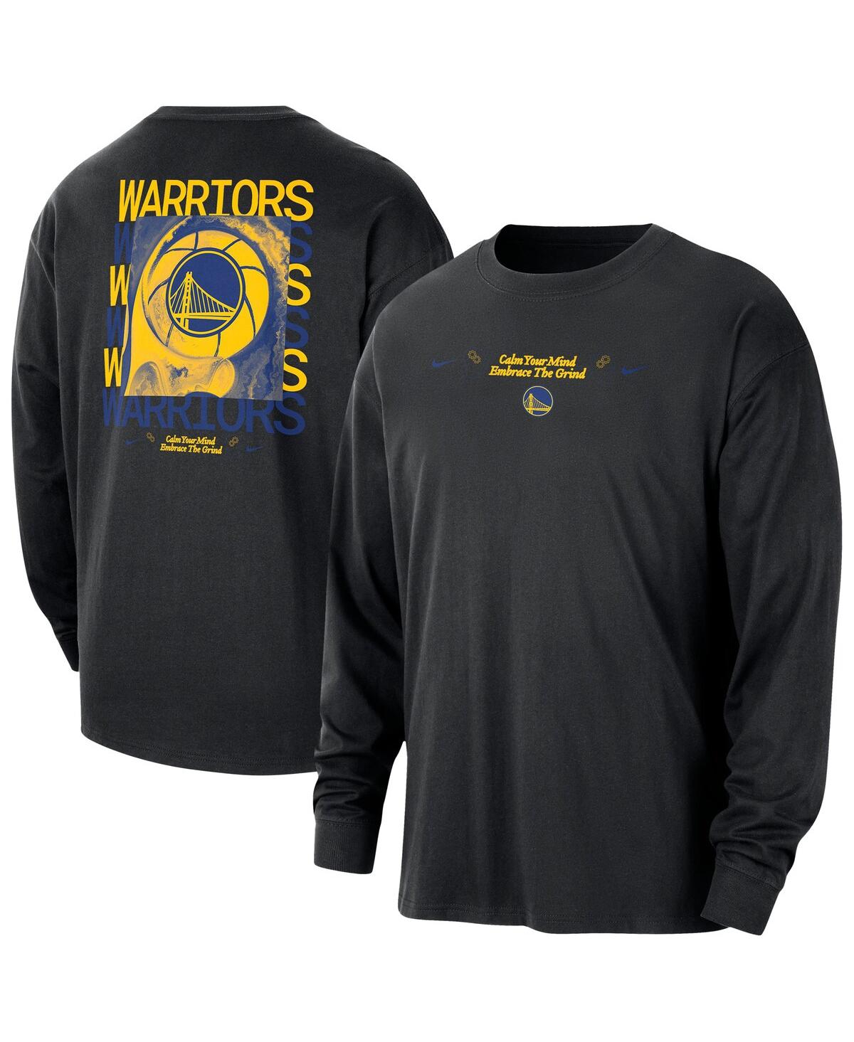 Nike Men's Black Golden State Warriors Courtside Oversized Long Sleeve T-Shirt - Black