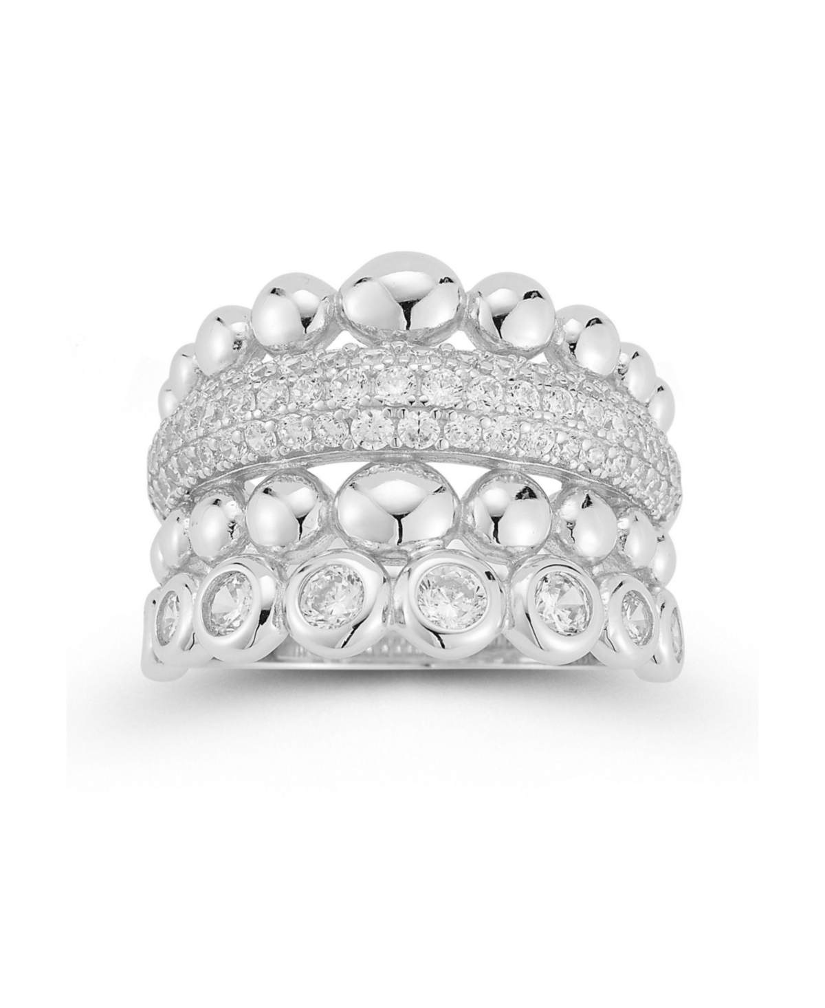 Sterling Silver Statement Stacked Ring - Silver