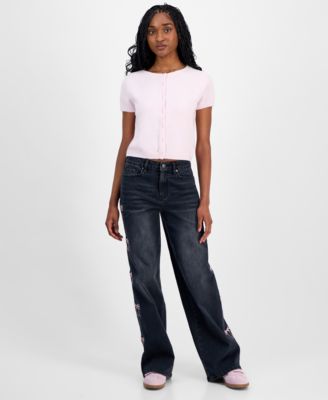 Juniors' Ultra 90s Bow-Embroidered Jeans