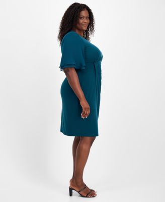 Plus Size Draped Flutter-Sleeve Sheath Dress