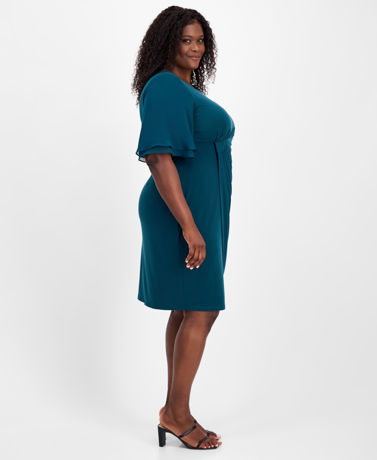 Connected Plus Draped Flutter-Sleeve Sheath Dress