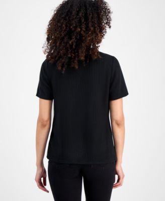 Petite Short-Sleeve Crewneck Cardigan