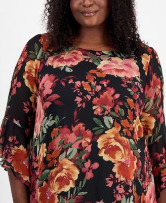 Plus Size Printed Round-Neck Sheath Dress