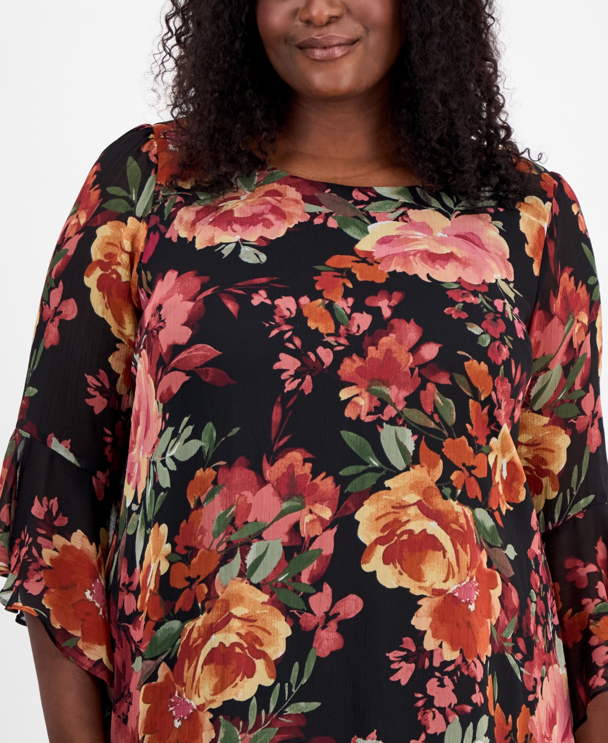 Connected Plus Size Printed Round-neck Sheath Dress In Multi
