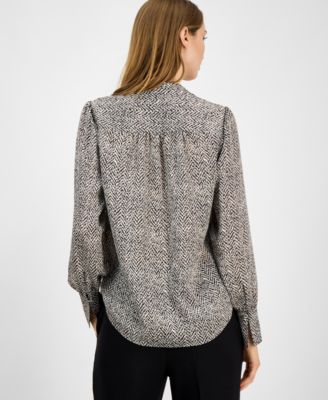 Petite Abstract Herringbone-Print Top