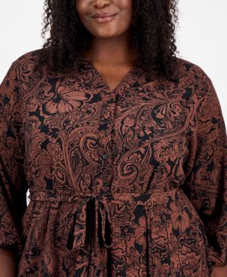 Plus Size Paisley-Print Shirtdress