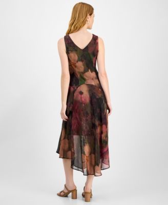 Petite Printed Cowlneck High-Low Midi Dress