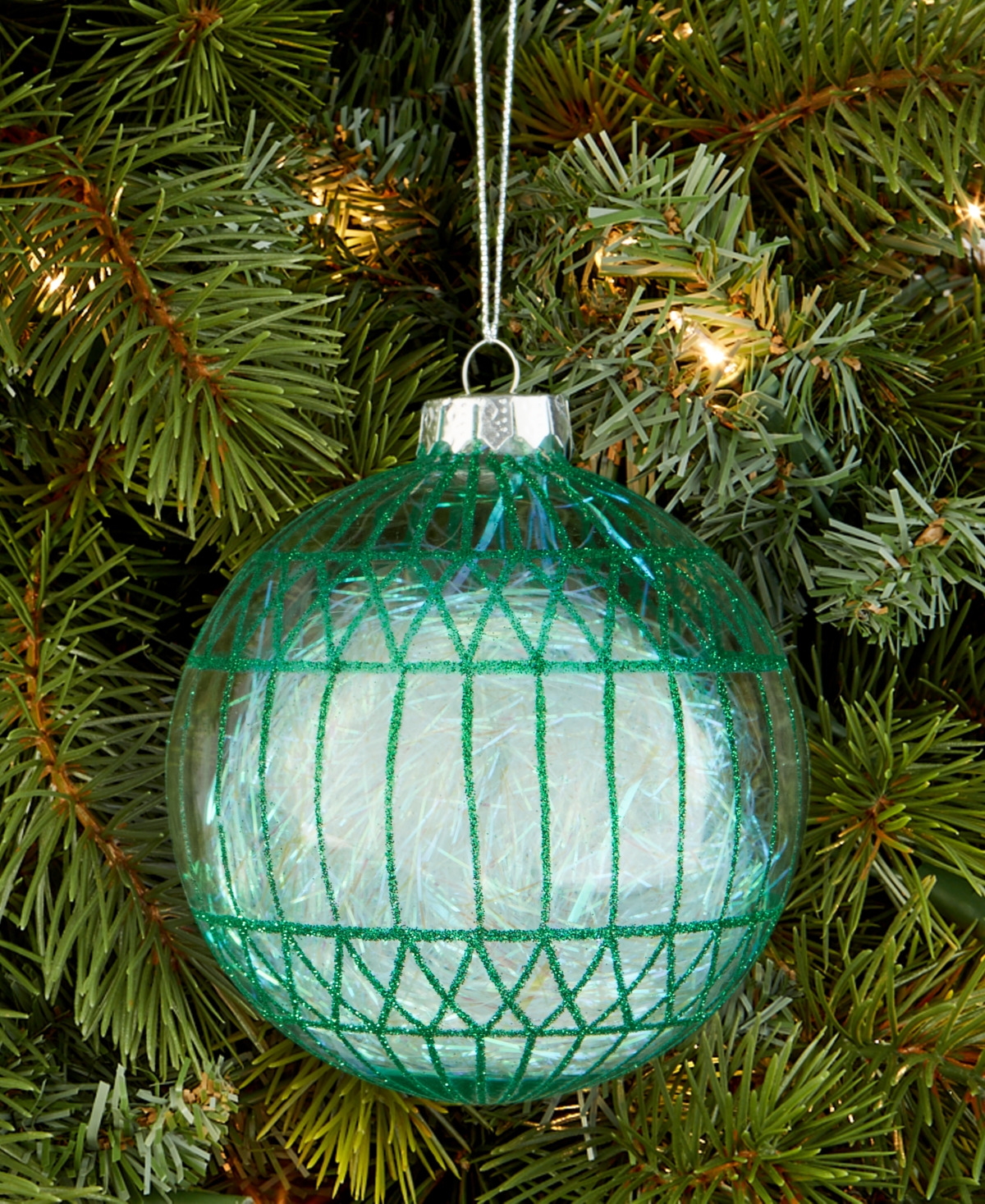 Holiday Lane Enchanted Emerald Green And Clear Glass Ball Ornament, Macy's Exclusive In Transparent