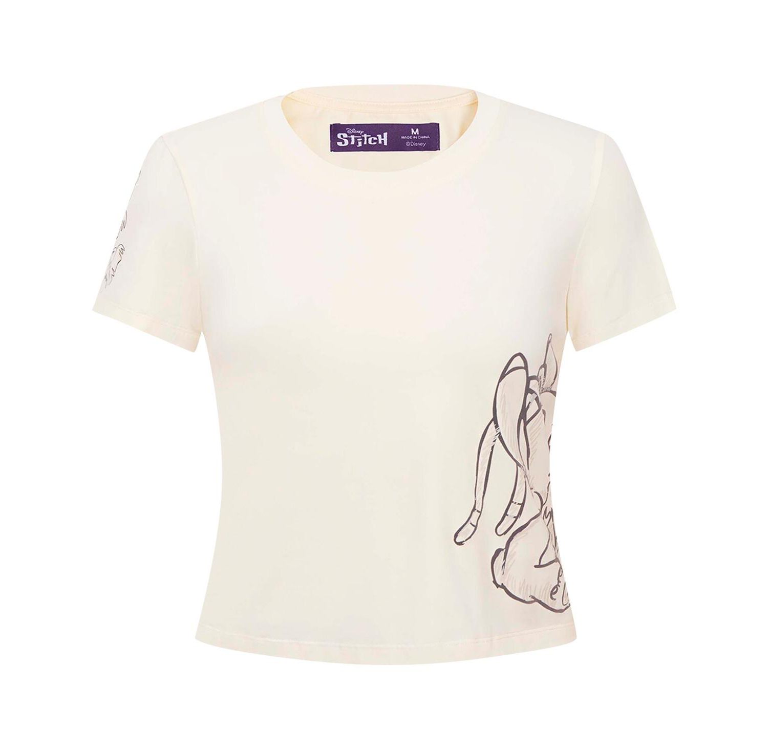Women's Cream Lilo and Stitch Nose Kiss Baby Doll T-Shirt