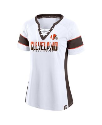 Women's White Cleveland Browns Athena Lace-Up V-Neck T-Shirt