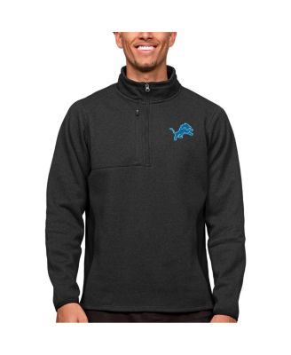 Antigua - Men's Heathered Black Detroit Lions Course Quarter-Zip Pullover Sweatshirt