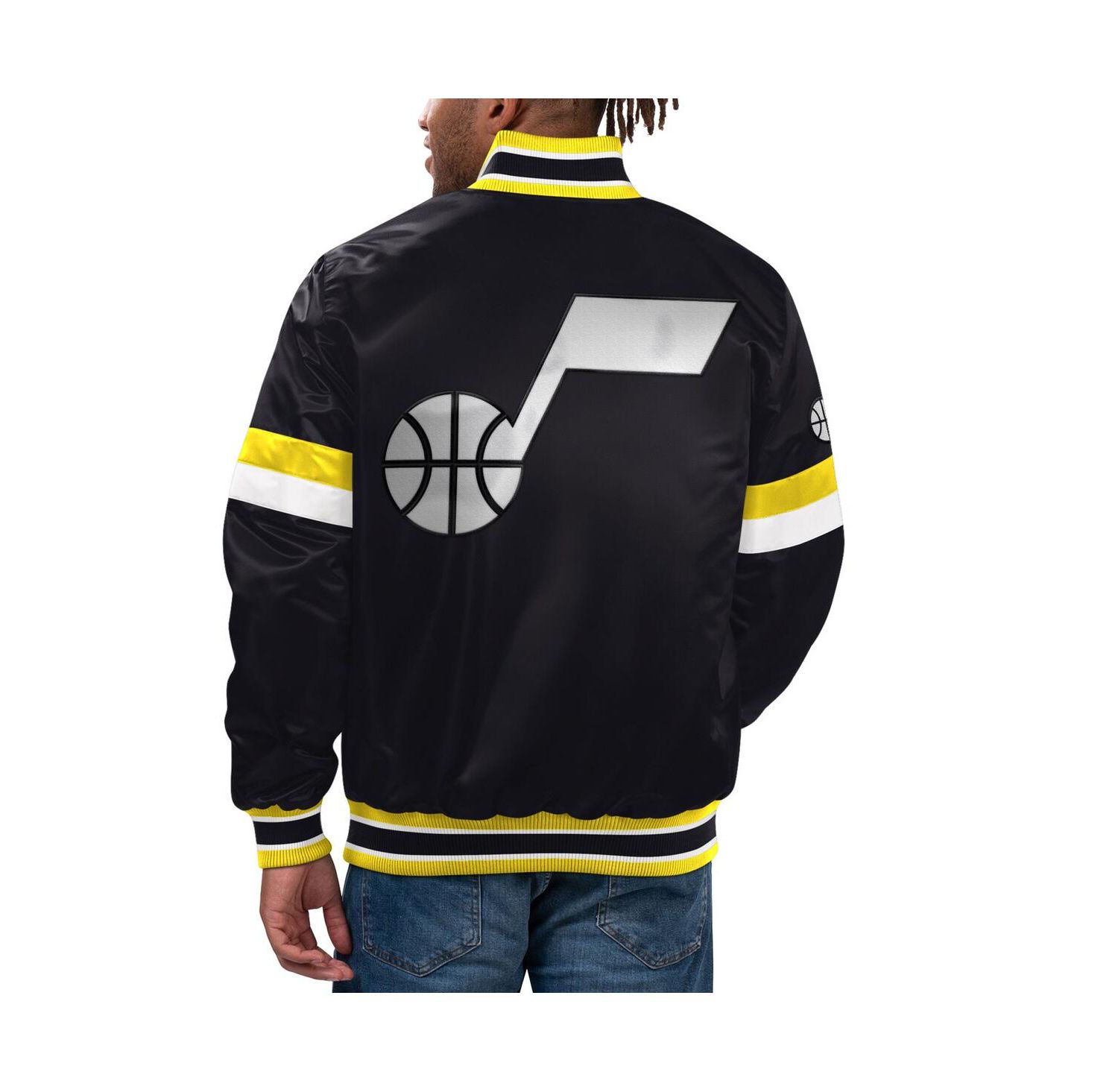 Men's Black Utah Jazz Home Game Satin Full-Snap Varsity Jacket