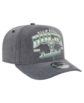 Men's Charcoal Milwaukee Bucks Throwback Washed Pre-Curved 9FIFTY Snapback Hat