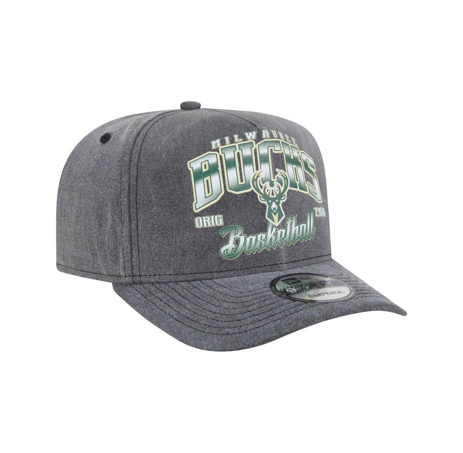 Men's Charcoal Milwaukee Bucks Throwback Washed Pre-Curved 9FIFTY Snapback Hat