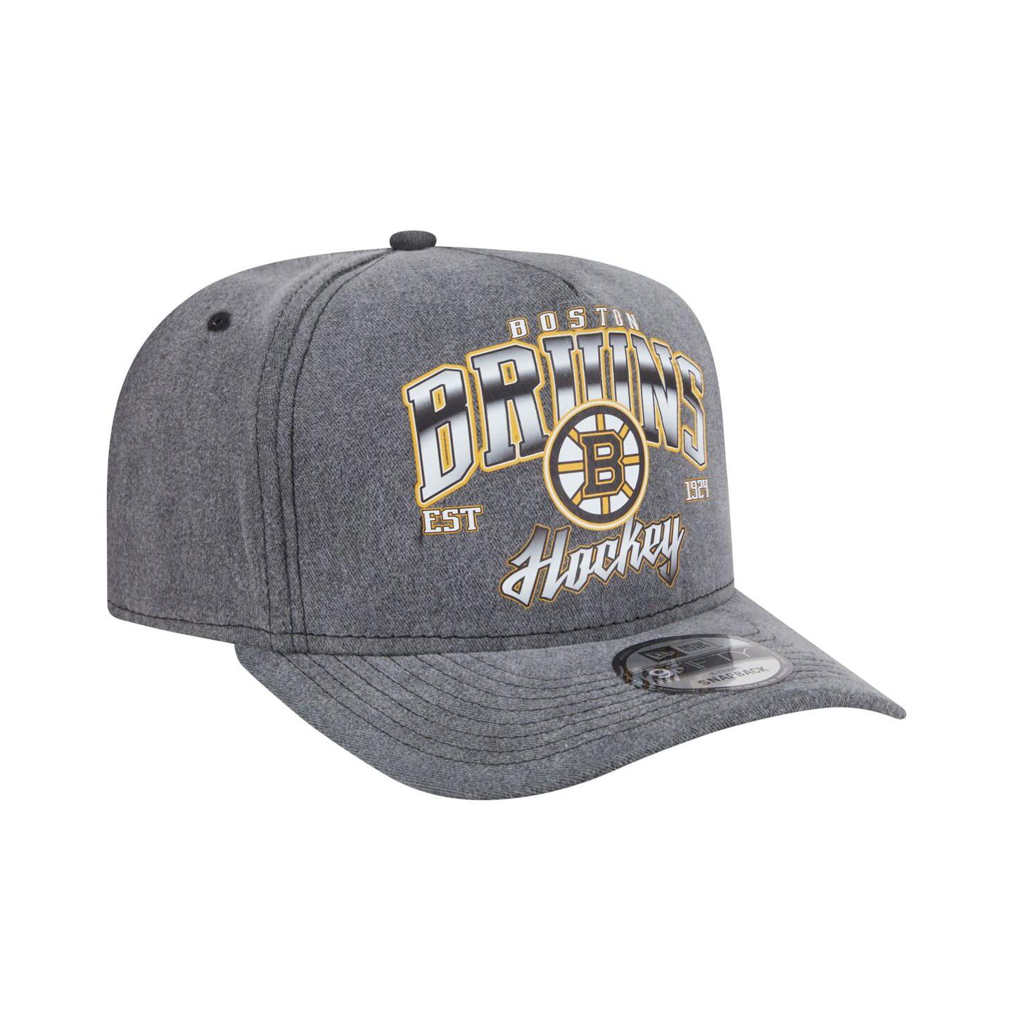 Мужская кепка New Era Charcoal Boston Bruins Throwback Washed A-Frame Pre-Curved 9FIFTY Snapback Hat — фото 3