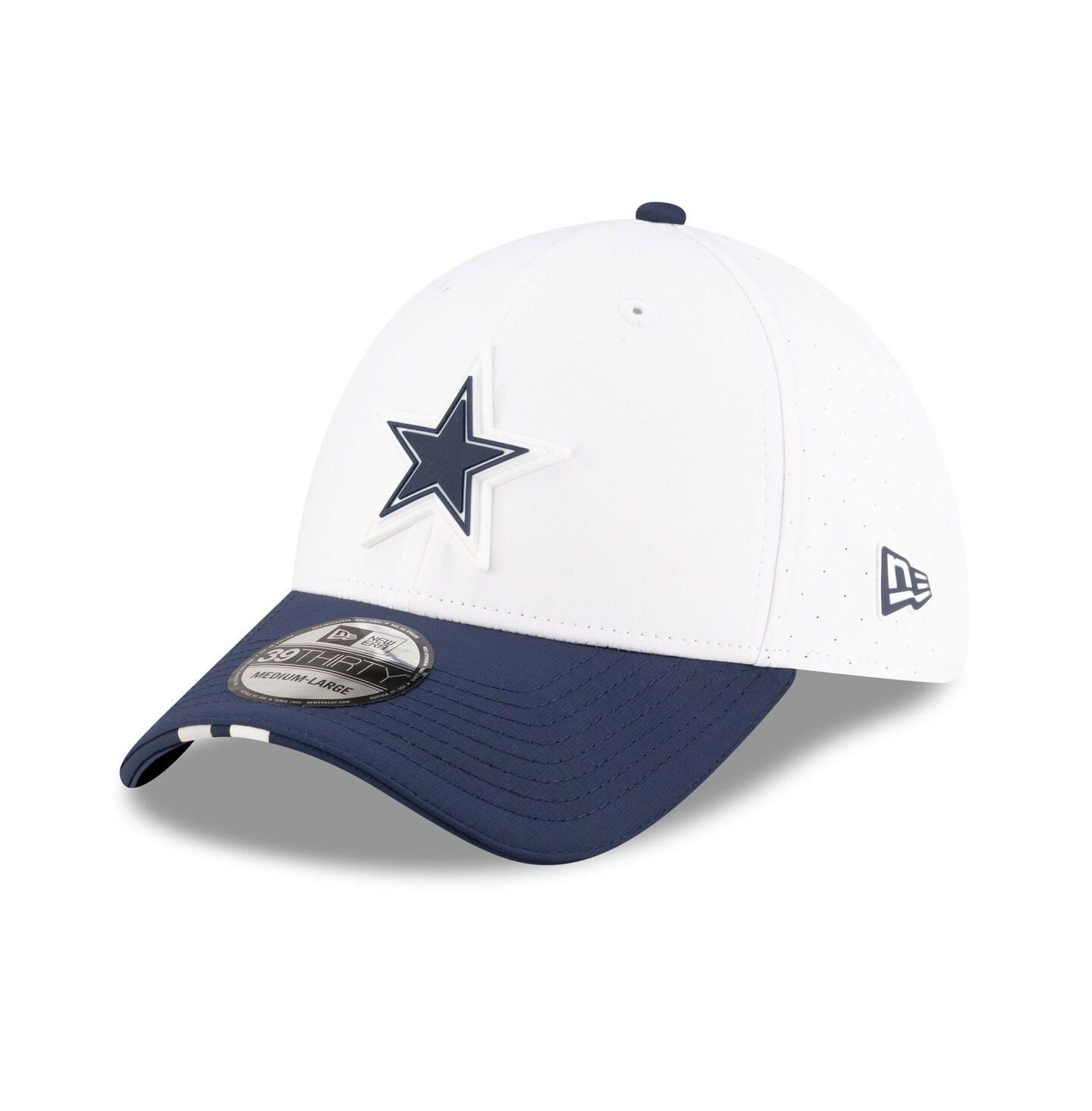 Мужская кепка New Era White/Navy Dallas Cowboys 2025 NFL Training Camp 39THIRTY Flex Hat — фото 1