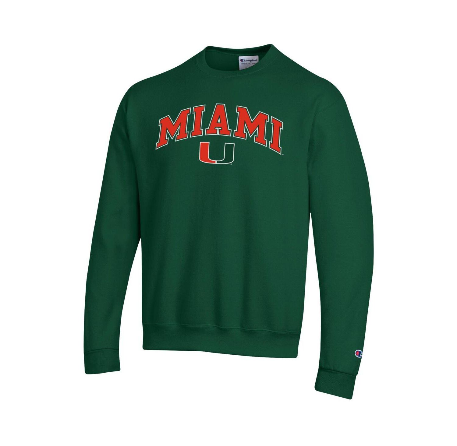 Men's Green Miami Hurricanes Arch Over Logo Pullover Sweatshirt