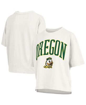 Pressbox - Women's White Oregon Ducks Nelson Arch Over Logo Waist Length Oversized Slub T-Shirt