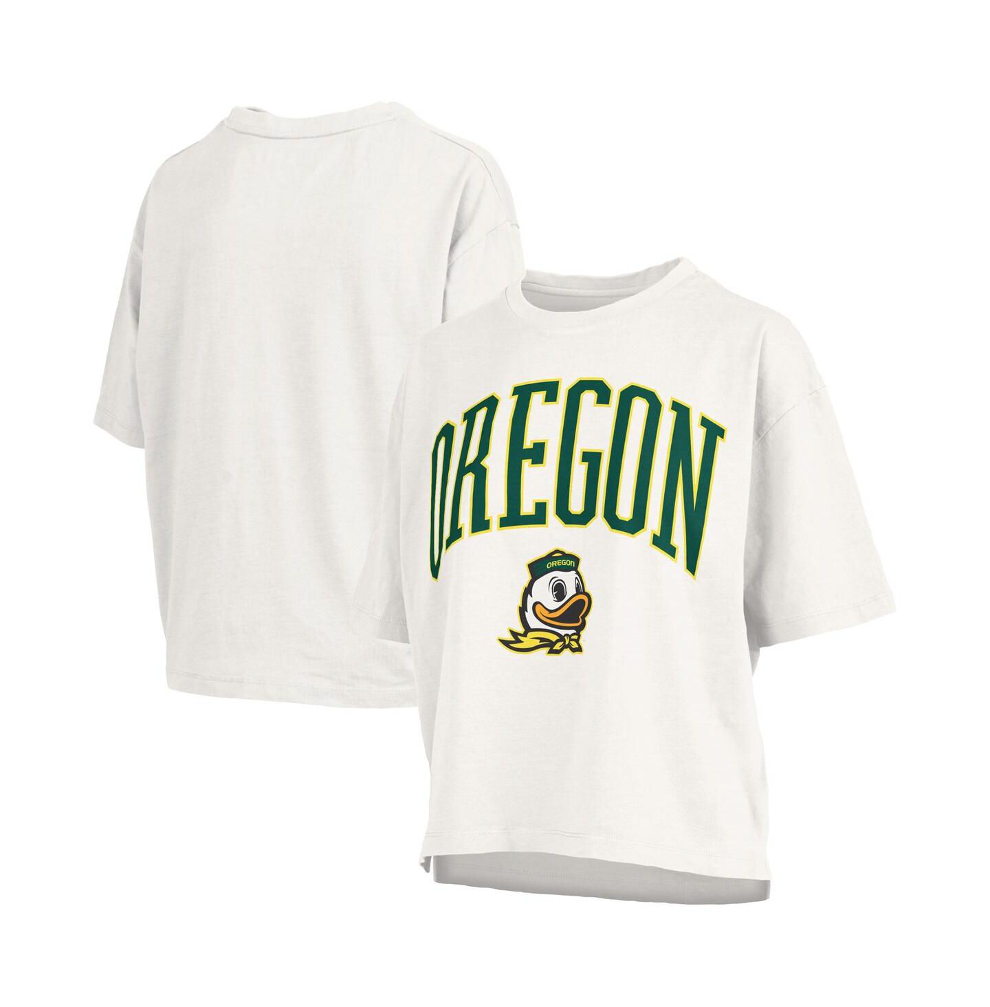 Женская футболка Pressbox White Oregon Ducks Nelson Arch Over Logo Waist Length Oversized Slub — фото 1