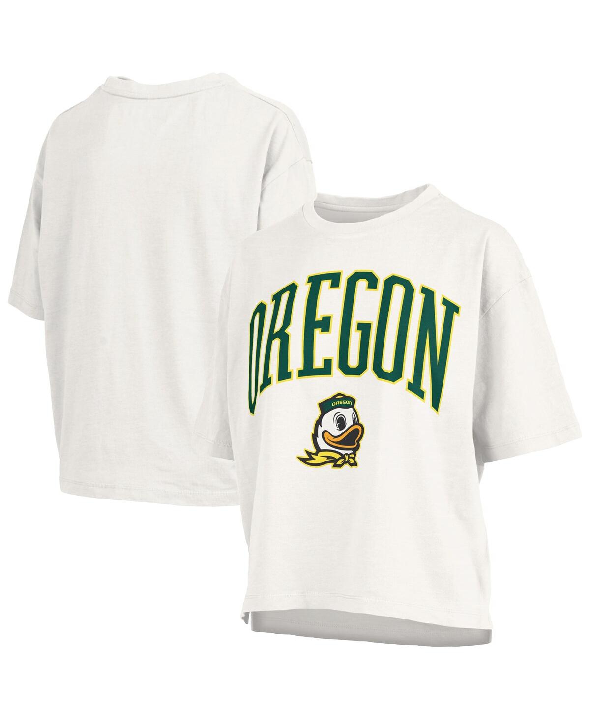 Pressbox Women's White Oregon Ducks Nelson Arch Over Logo Waist Length Oversized Slub T-Shirt