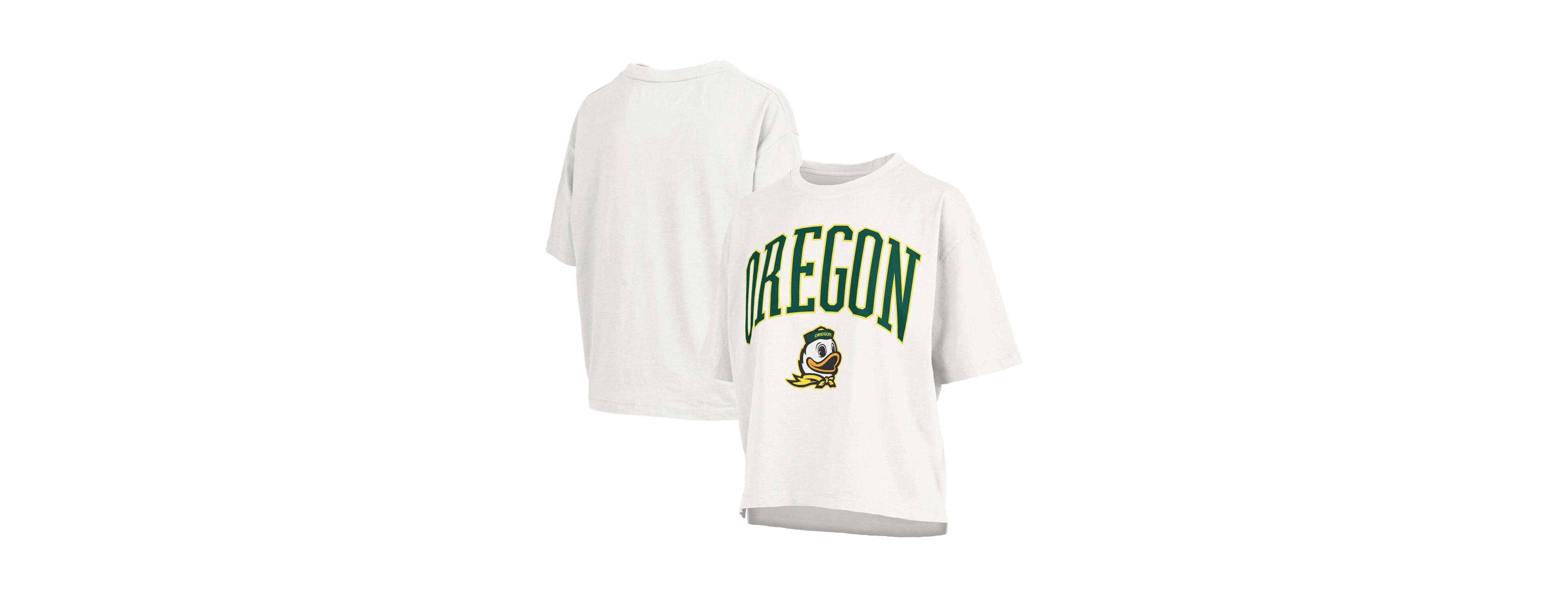Pressbox Women's White Oregon Ducks Nelson Arch Over Logo Waist Length Oversized Slub T-Shirt