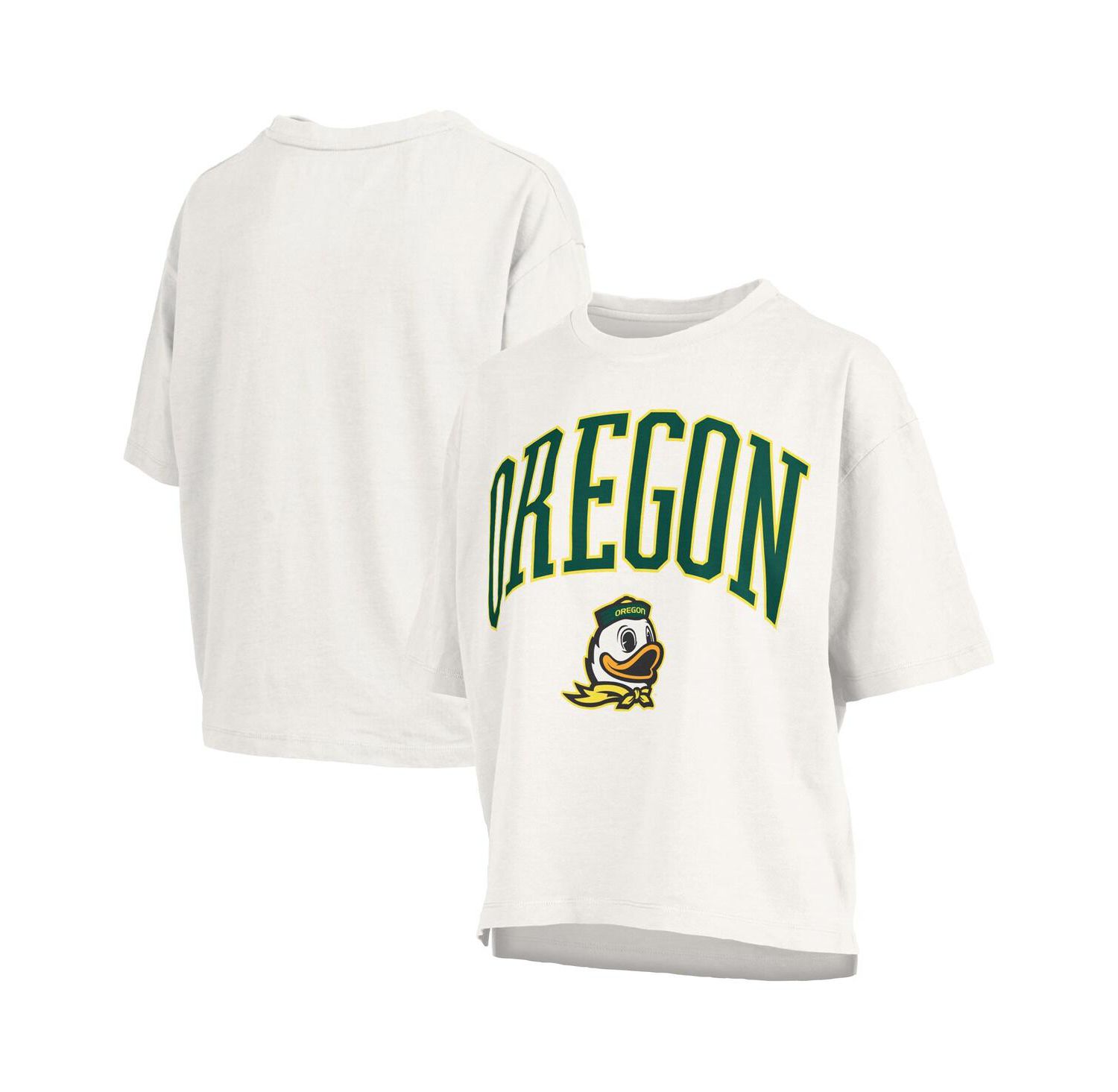 Women's White Oregon Ducks Nelson Arch Over Logo Waist Length Oversized Slub T-Shirt