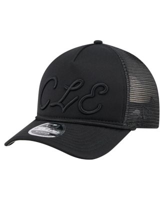 New Era - Men's Black Cleveland Guardians City Initial 9FORTY A-Frame M-Crown Adjustable Trucker Hat