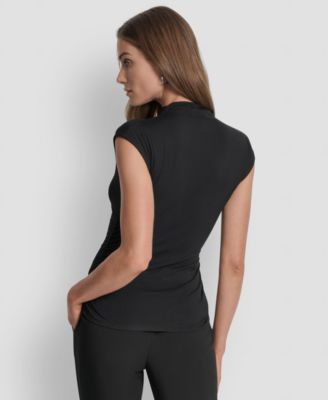 Women's Mock-Neck Sleeveless Side-ruched Knit Top, Regular & Petite