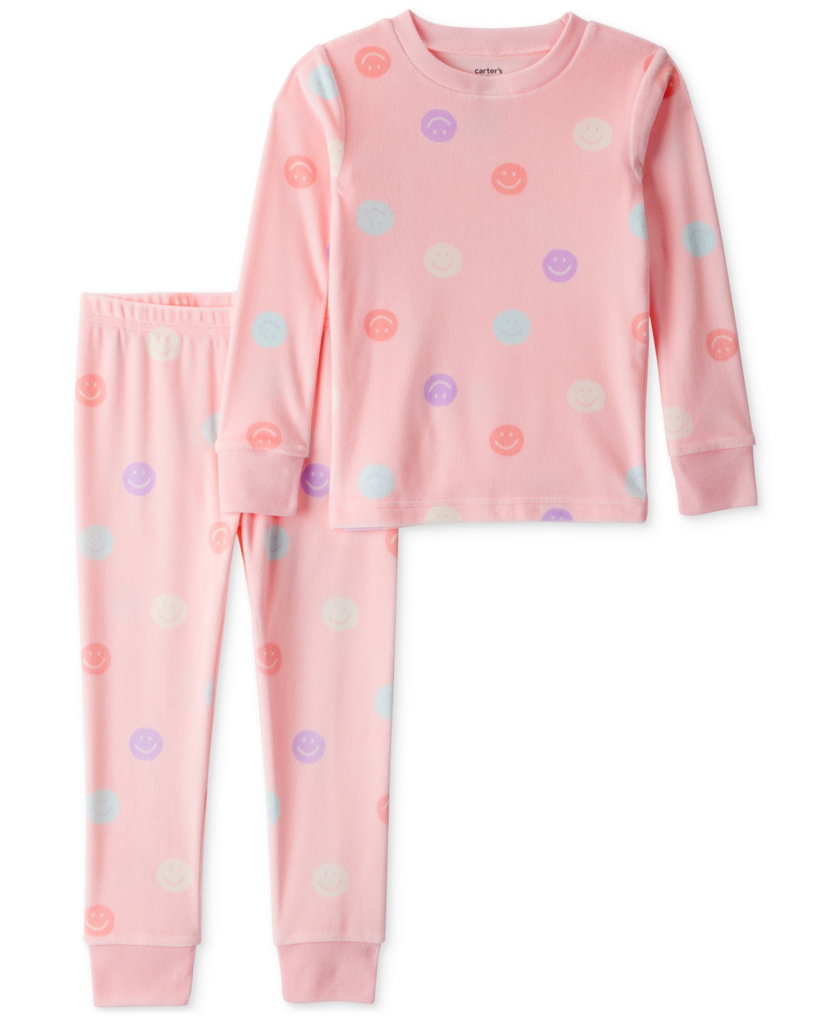 Carter's Toddler Girls Smile-Print Velour Long-Sleeve 2-Piece Pajamas
