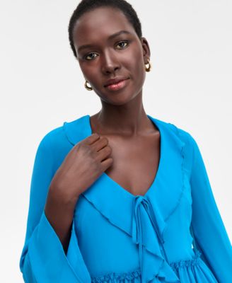 Women's Printed Ruffle-Collar Top, Macy's Exclusive