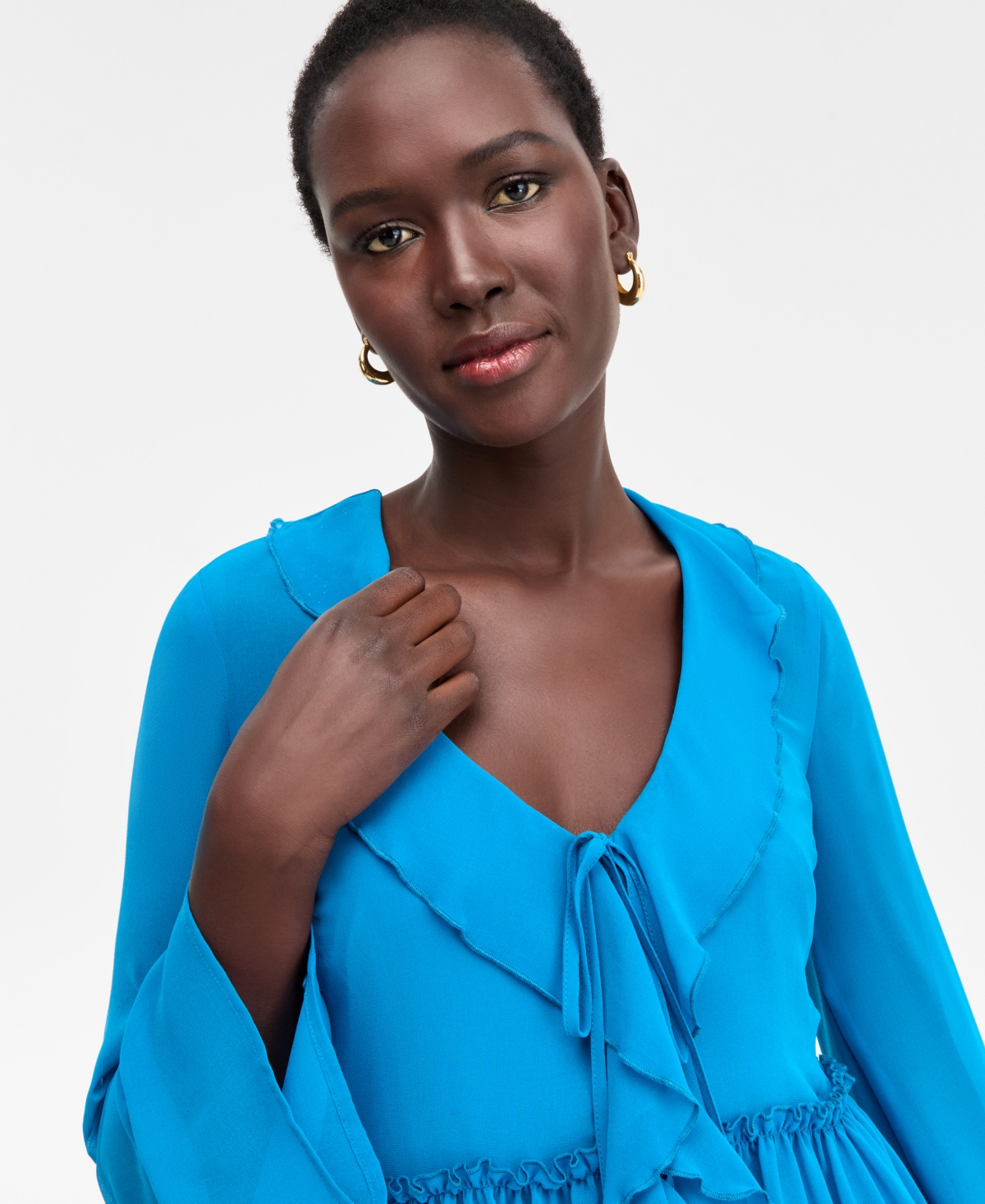 Inc International Concepts Women's Printed Ruffle-collar Top, Macy's Exclusive In Blue
