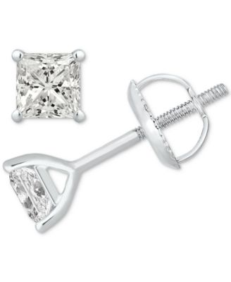 GIA Certified Diamonds - GIA Certified Diamond Princess Solitaire Stud Earrings (1 ct. t.w.) in 14K White Gold