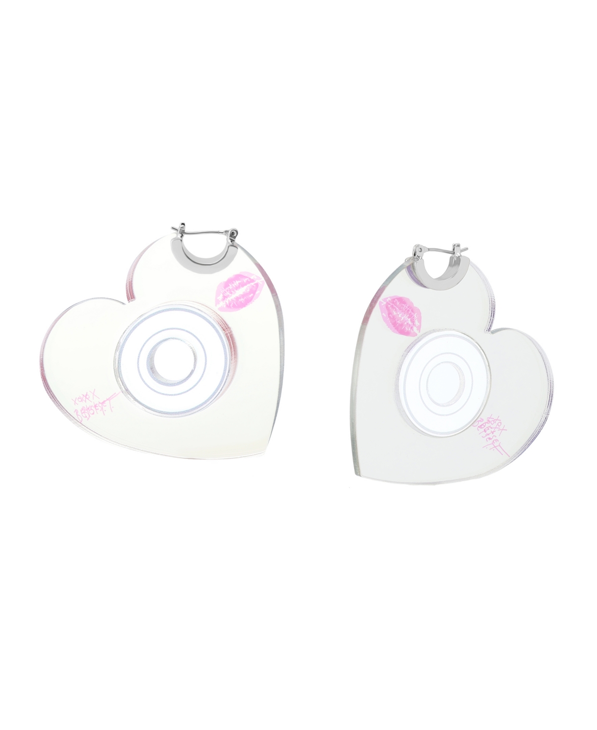Rhodium Straight Heart Cd Hoop Earrings - Rhodium
