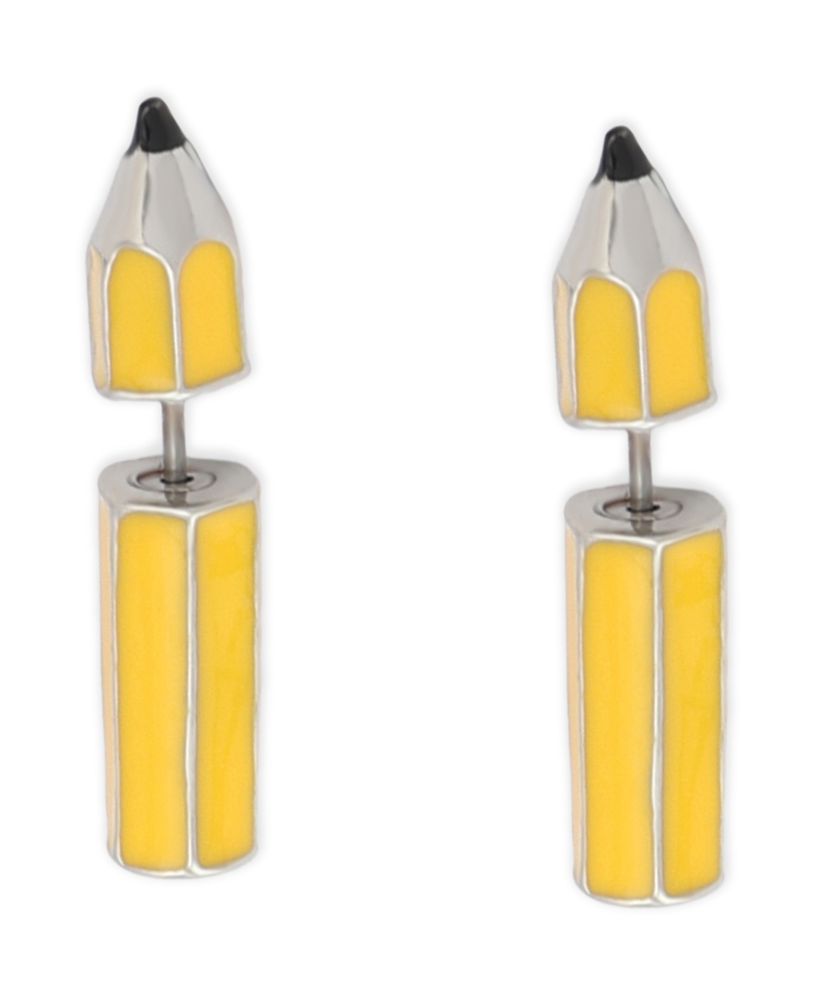 Yellow Straight Pencil Front Back Earrings - Yellow, Rhodium