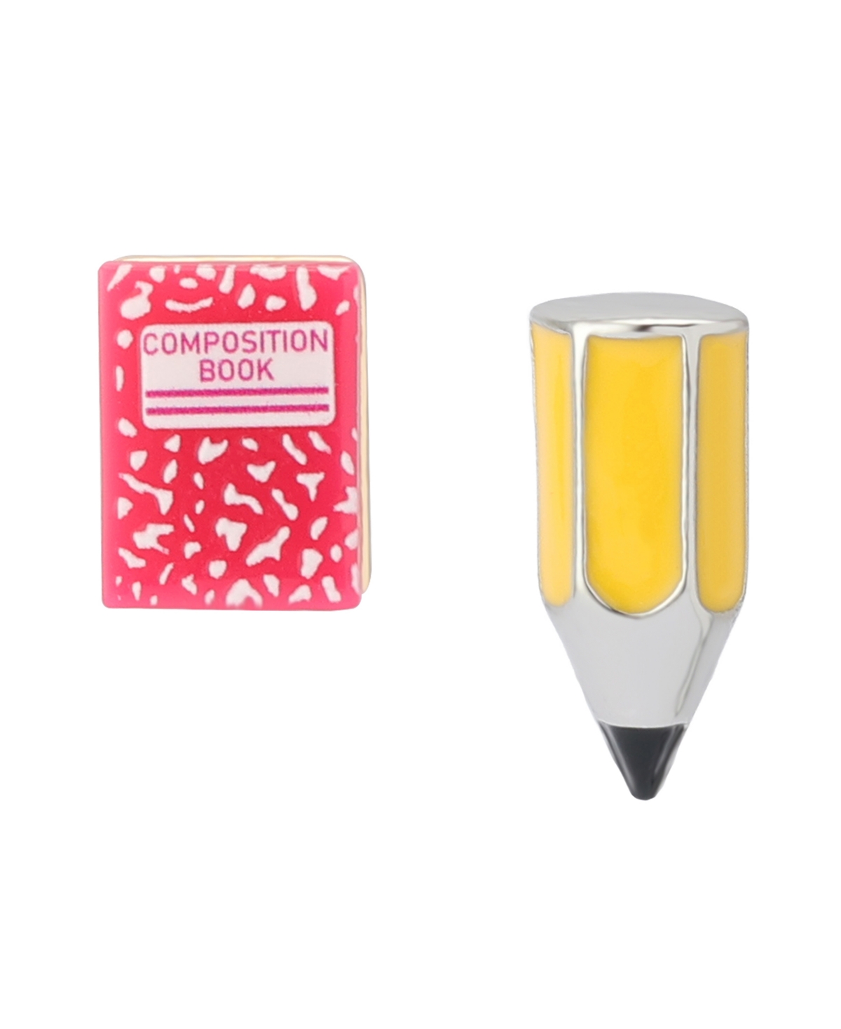 Multi-Colored Straight Pencil Notebook Mismatch Earrings - Multi, Rhodium
