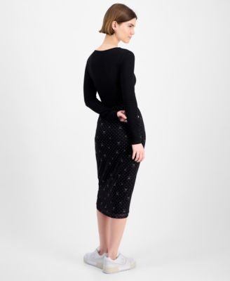 Juniors' Printed-Mesh Midi Skirt