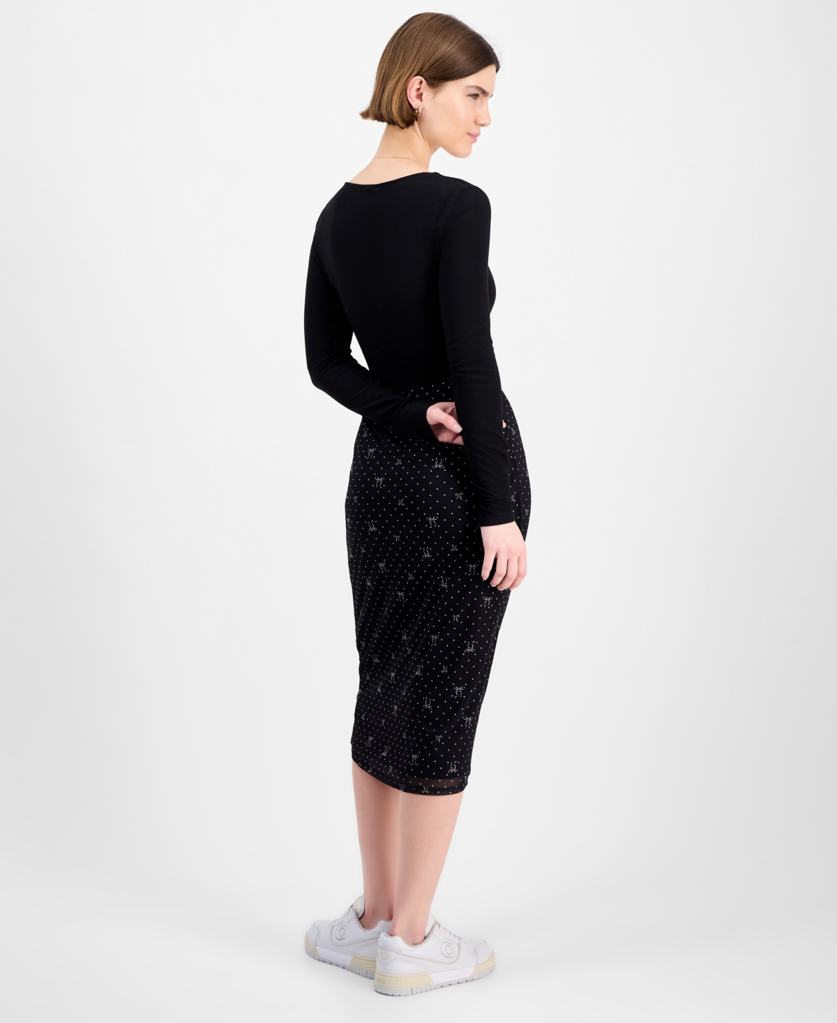 Tinseltown Juniors' Printed-mesh Midi Skirt In Black