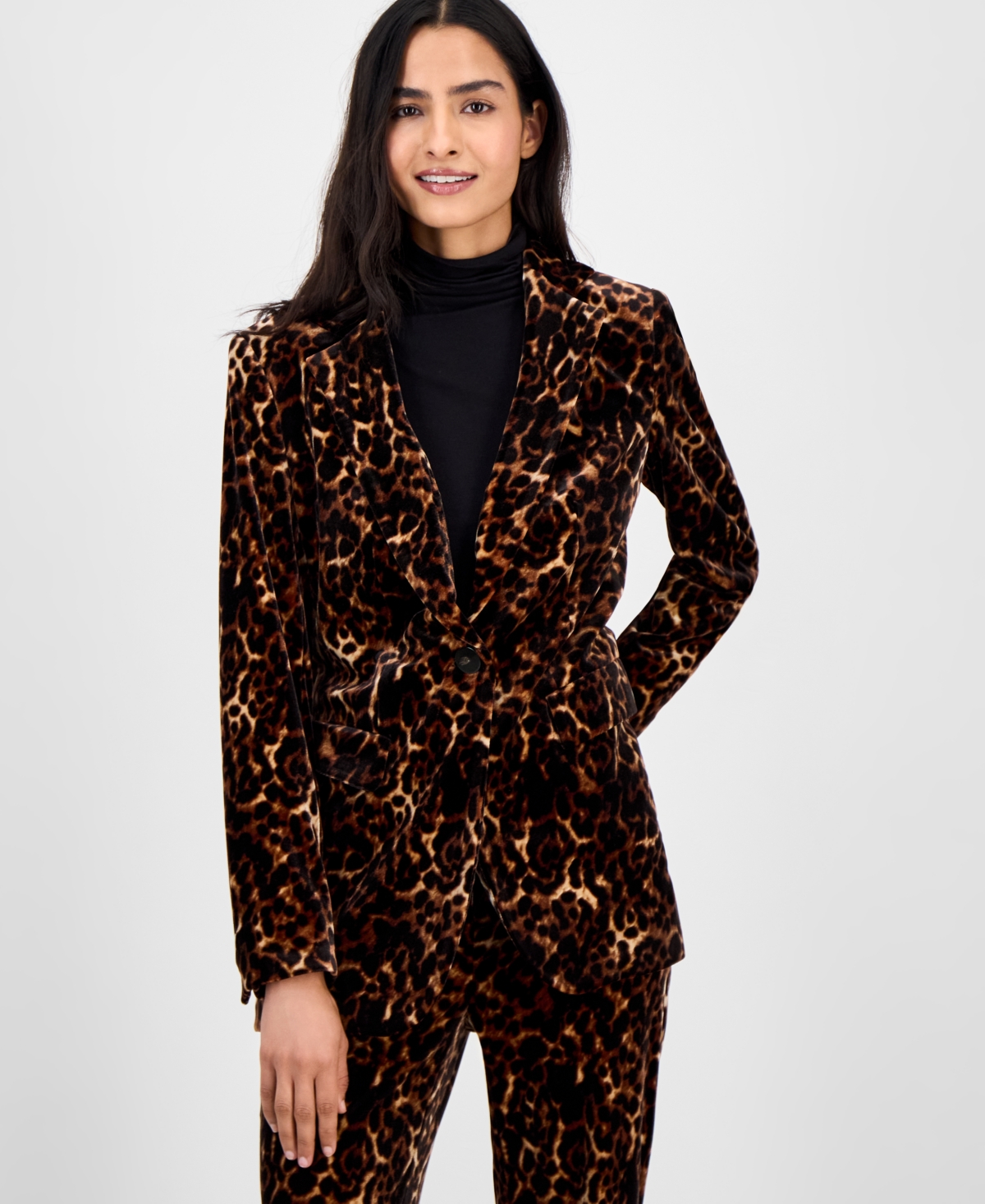 Anne Klein Women's Animal Print One-Button Blazer