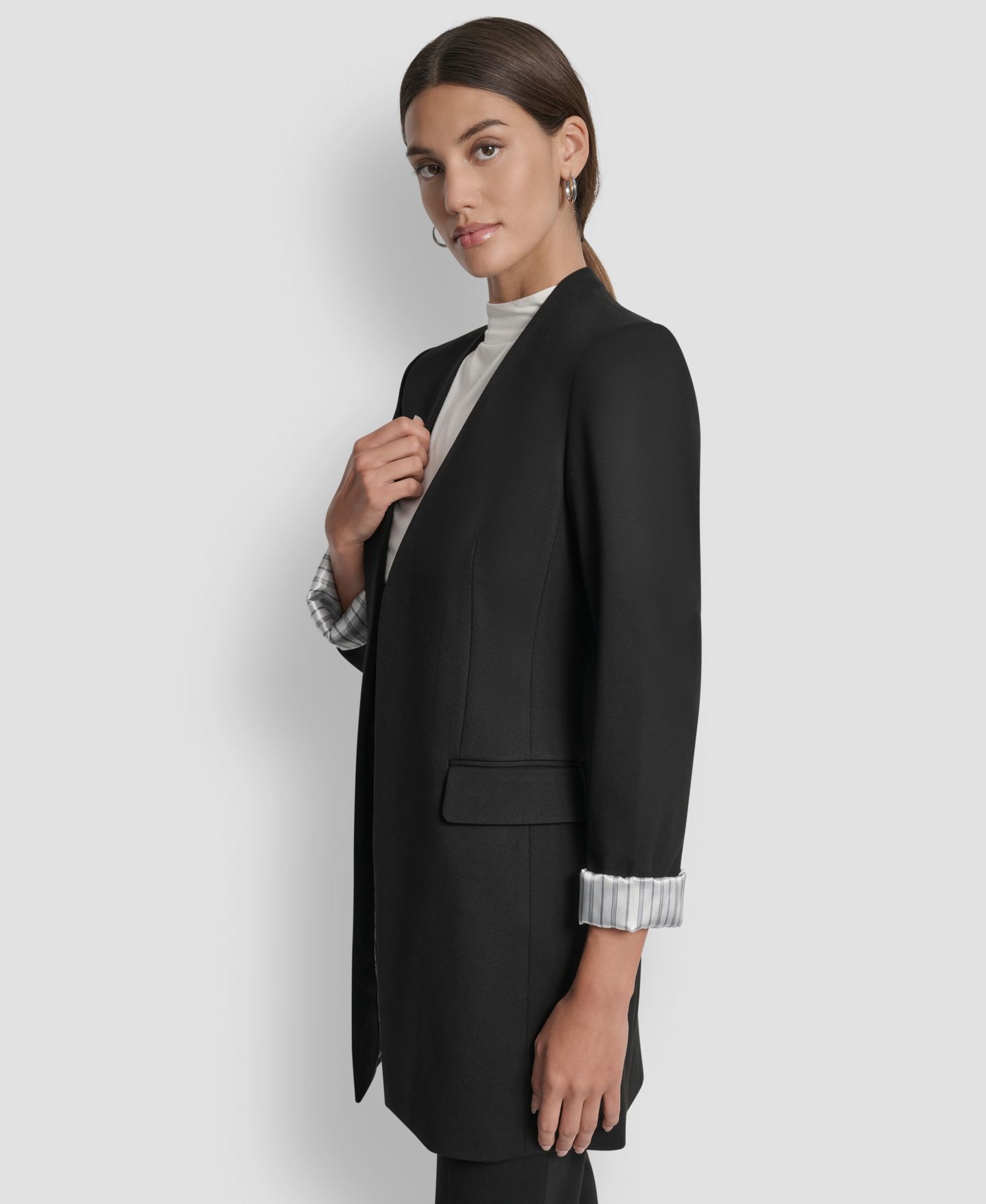 Женская куртка DKNY Collarless Open-Front Topper, цвет: Чёрный — фото 3